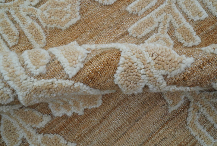 Custom Made Tribal Brown And Ivory Hand Knotted Wool and Jute Rug - The Rug Decor