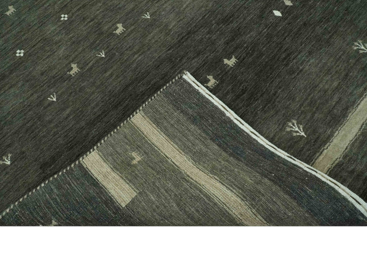 Custom Made Tribal Gabbeh Dark Green wool Area Rug - The Rug Decor