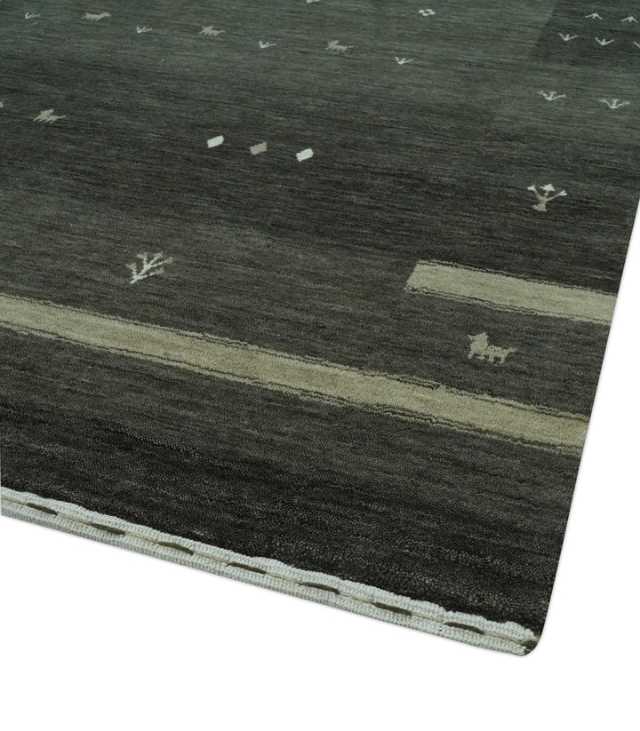 Custom Made Tribal Gabbeh Dark Green wool Area Rug - The Rug Decor