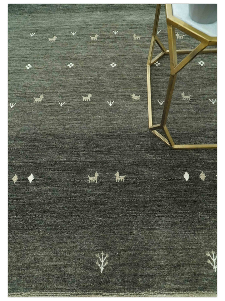 Custom Made Tribal Gabbeh Dark Green wool Area Rug - The Rug Decor