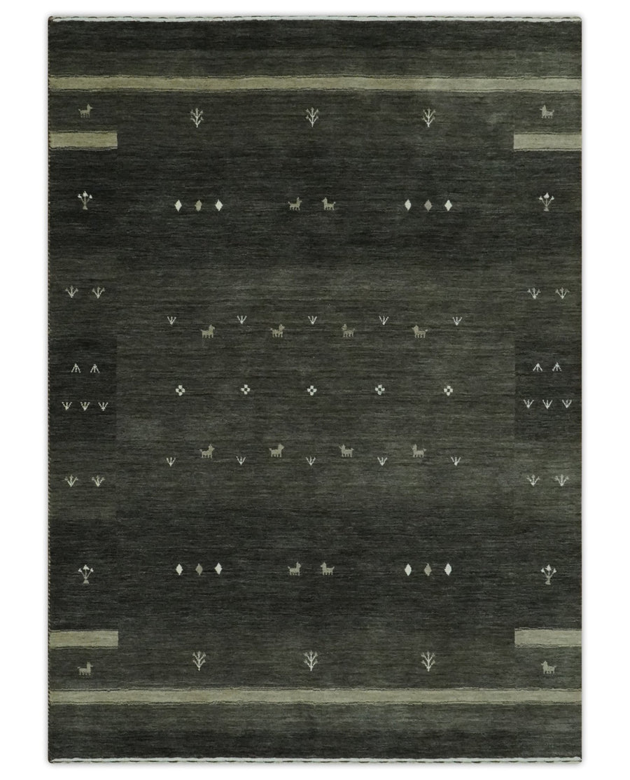Custom Made Tribal Gabbeh Dark Green wool Area Rug - The Rug Decor