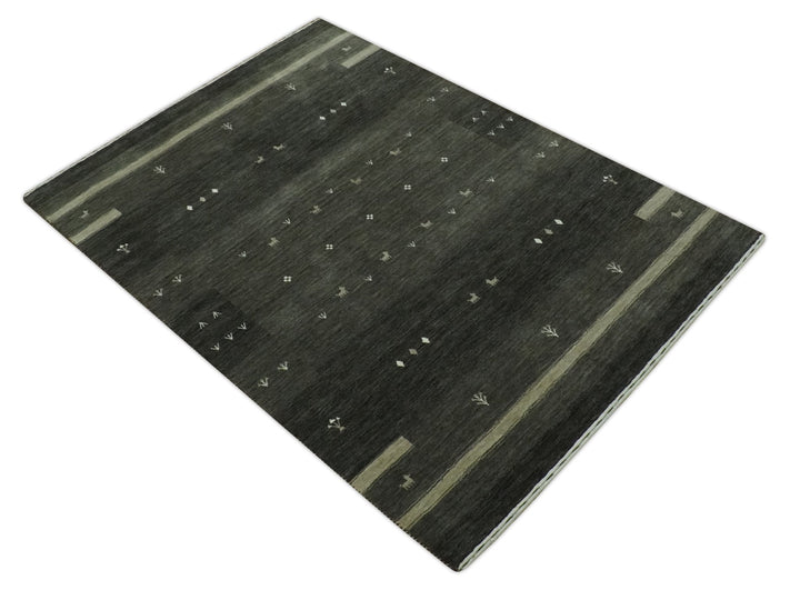 Custom Made Tribal Gabbeh Dark Green wool Area Rug - The Rug Decor
