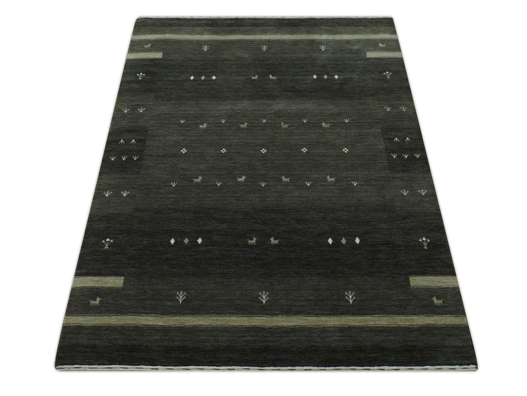 Custom Made Tribal Gabbeh Dark Green wool Area Rug - The Rug Decor