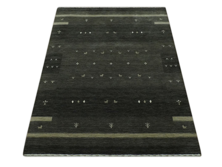Custom Made Tribal Gabbeh Dark Green wool Area Rug - The Rug Decor