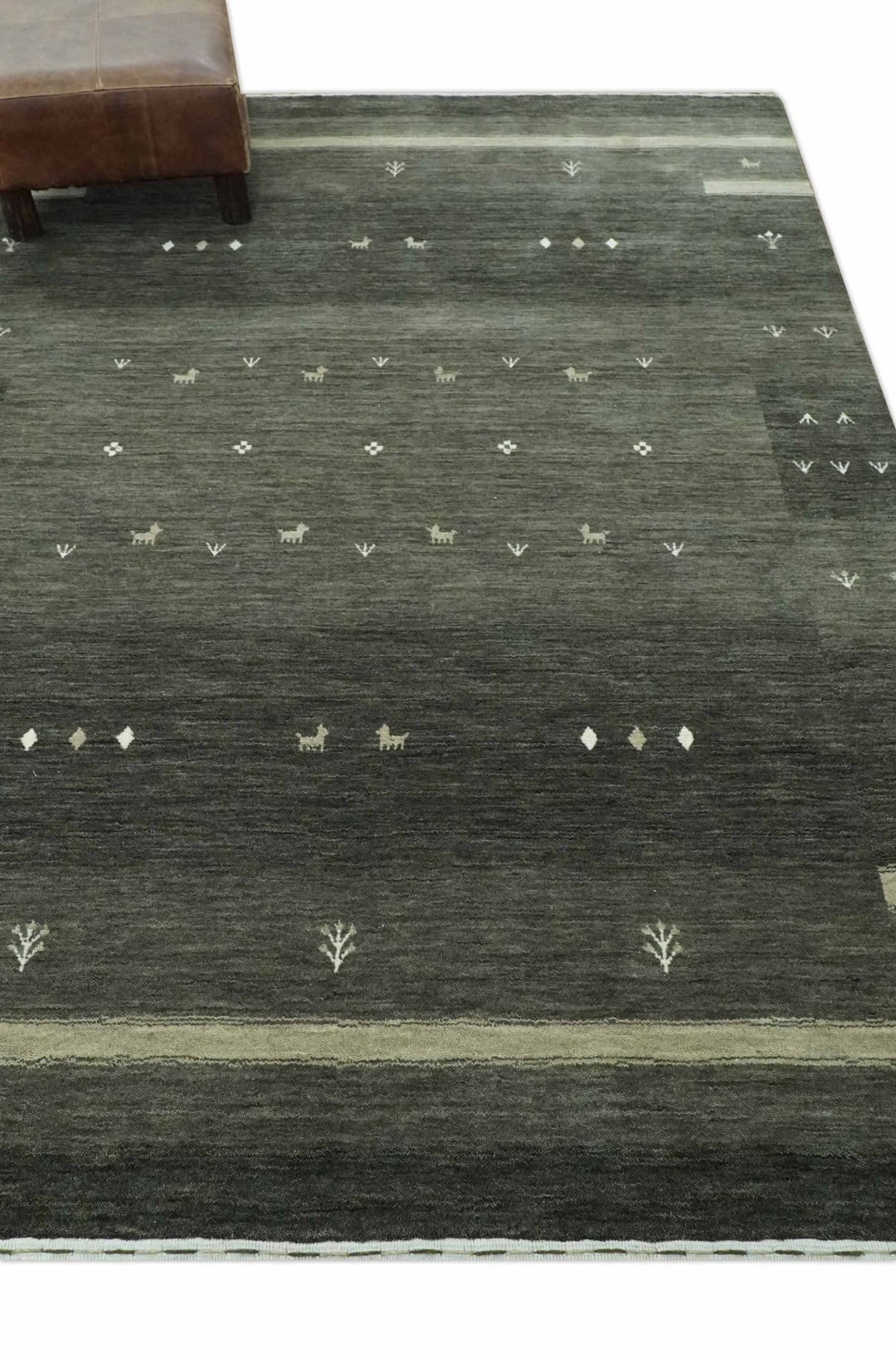 Custom Made Tribal Gabbeh Dark Green wool Area Rug - The Rug Decor