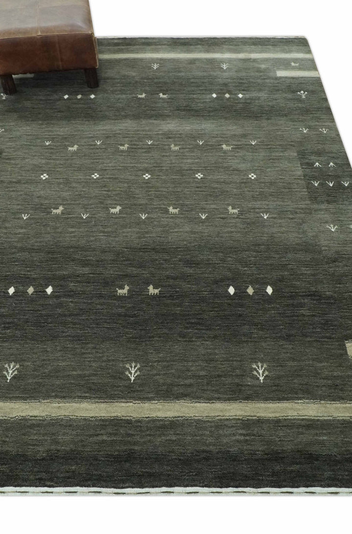 Custom Made Tribal Gabbeh Dark Green wool Area Rug - The Rug Decor