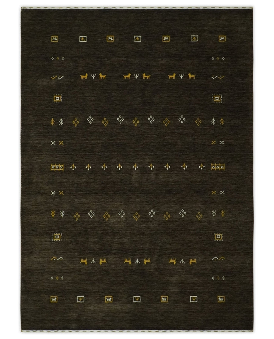 Custom Made Tribal look Greenish-Brown Traditional Hand loom Wool Area Rug - The Rug Decor