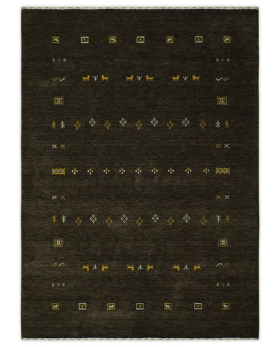 Custom Made Tribal look Greenish-Brown Traditional Hand loom Wool Area Rug - The Rug Decor