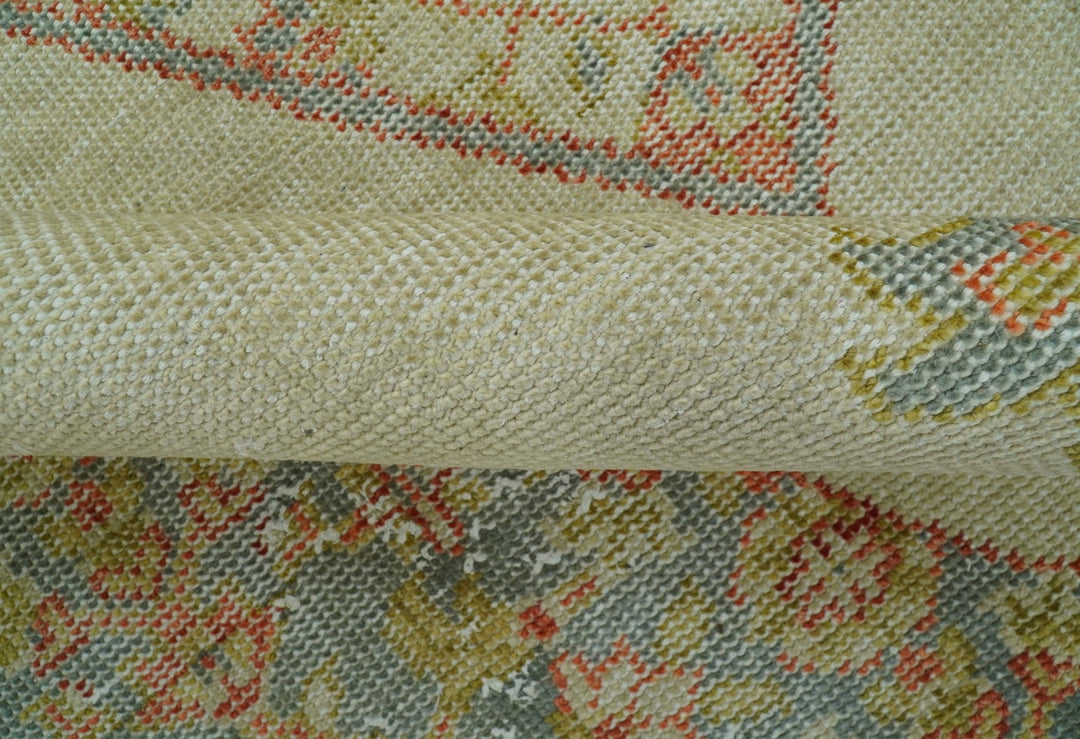 Custom Made Turkish Design Beige and Blue Hand Knotted Wool Rug - The Rug Decor