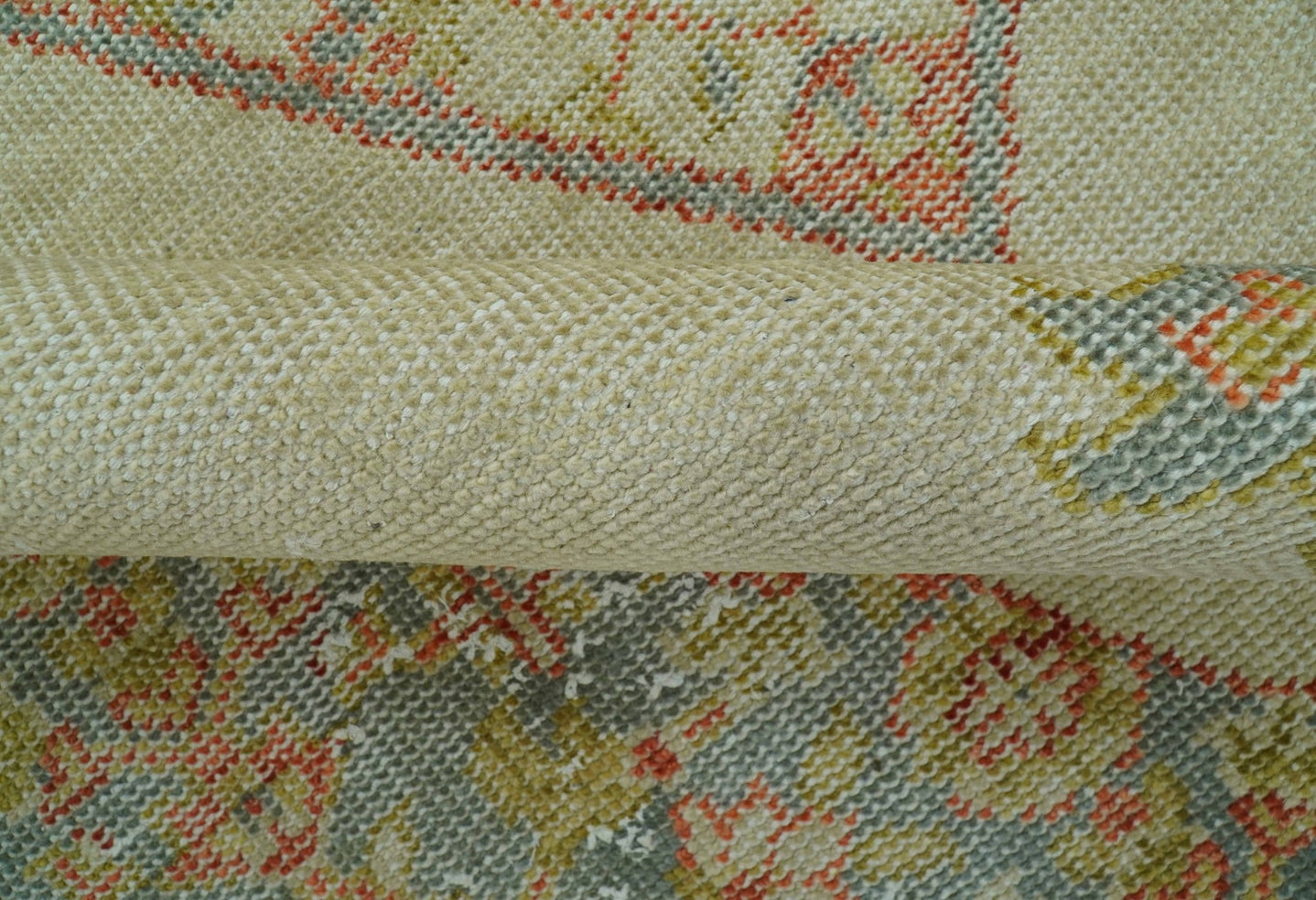 Custom Made Turkish Design Beige and Blue Hand Knotted Wool Rug - The Rug Decor