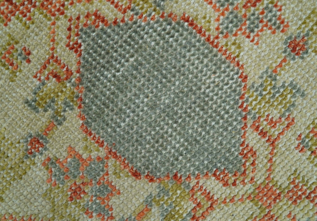 Custom Made Turkish Design Beige and Blue Hand Knotted Wool Rug - The Rug Decor