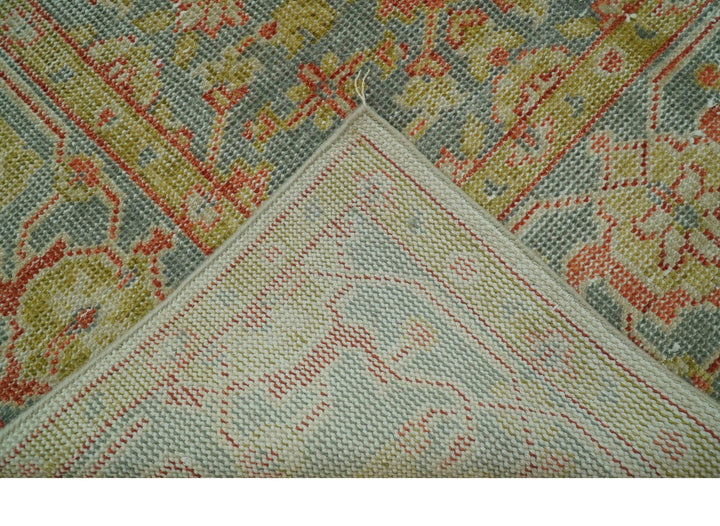 Custom Made Turkish Design Beige and Blue Hand Knotted Wool Rug - The Rug Decor