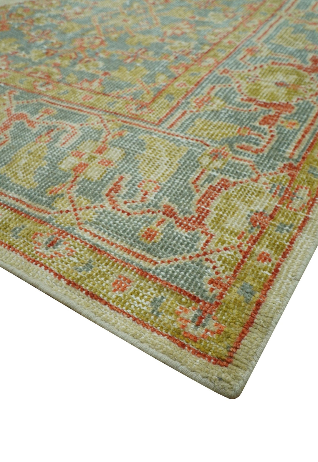 Custom Made Turkish Design Beige and Blue Hand Knotted Wool Rug - The Rug Decor