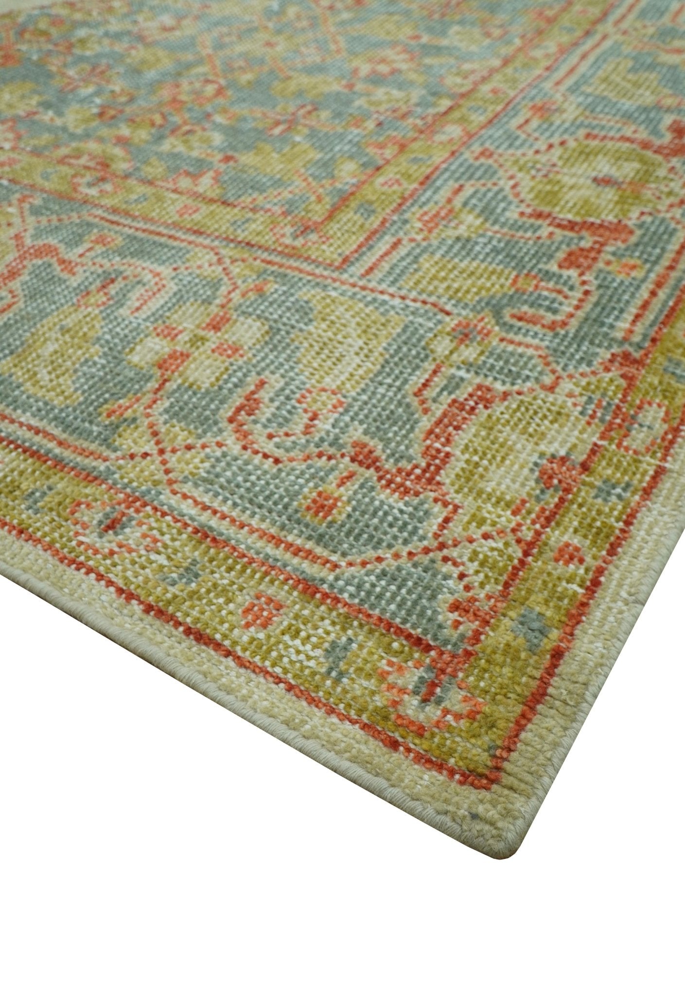 Custom Made Turkish Design Beige and Blue Hand Knotted Wool Rug - The Rug Decor