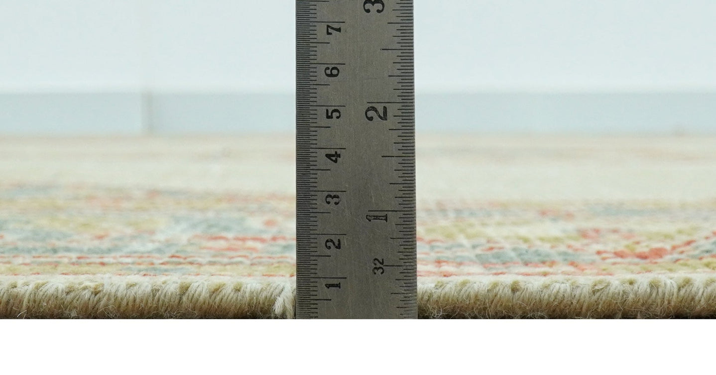 Custom Made Turkish Design Beige and Blue Hand Knotted Wool Rug - The Rug Decor