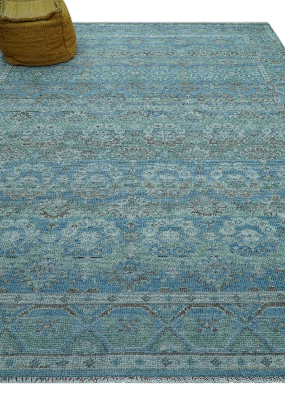 Custom Made Turkish Design Blue And Gray Hand Knotted Afghan Wool Area Rug - The Rug Decor