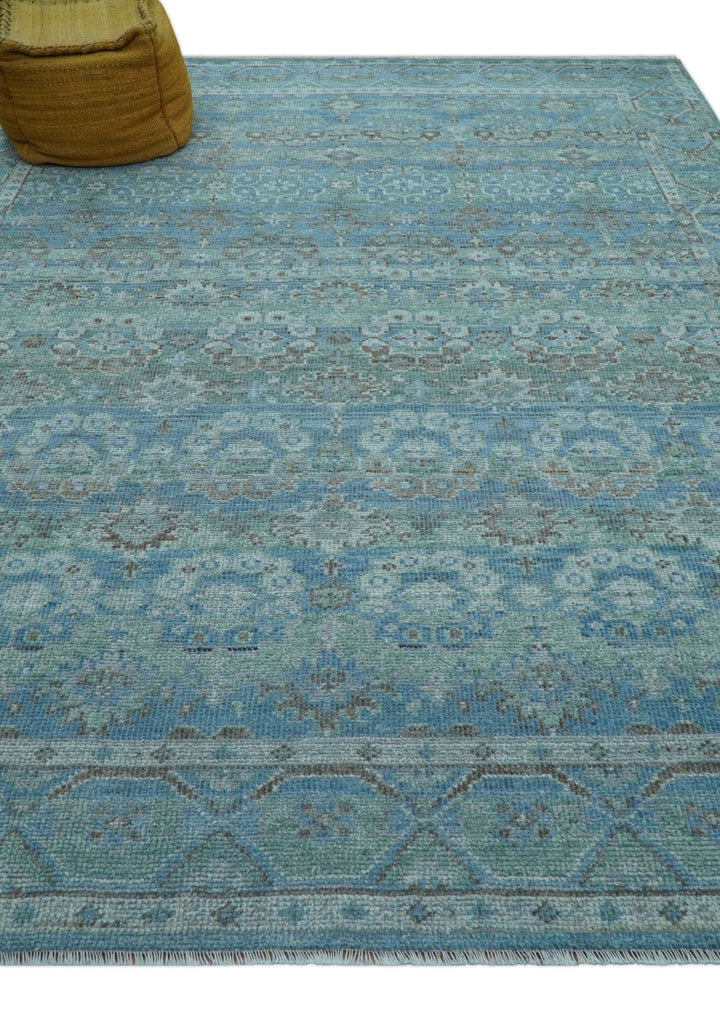 Custom Made Turkish Design Blue And Gray Hand Knotted Afghan Wool Area Rug - The Rug Decor