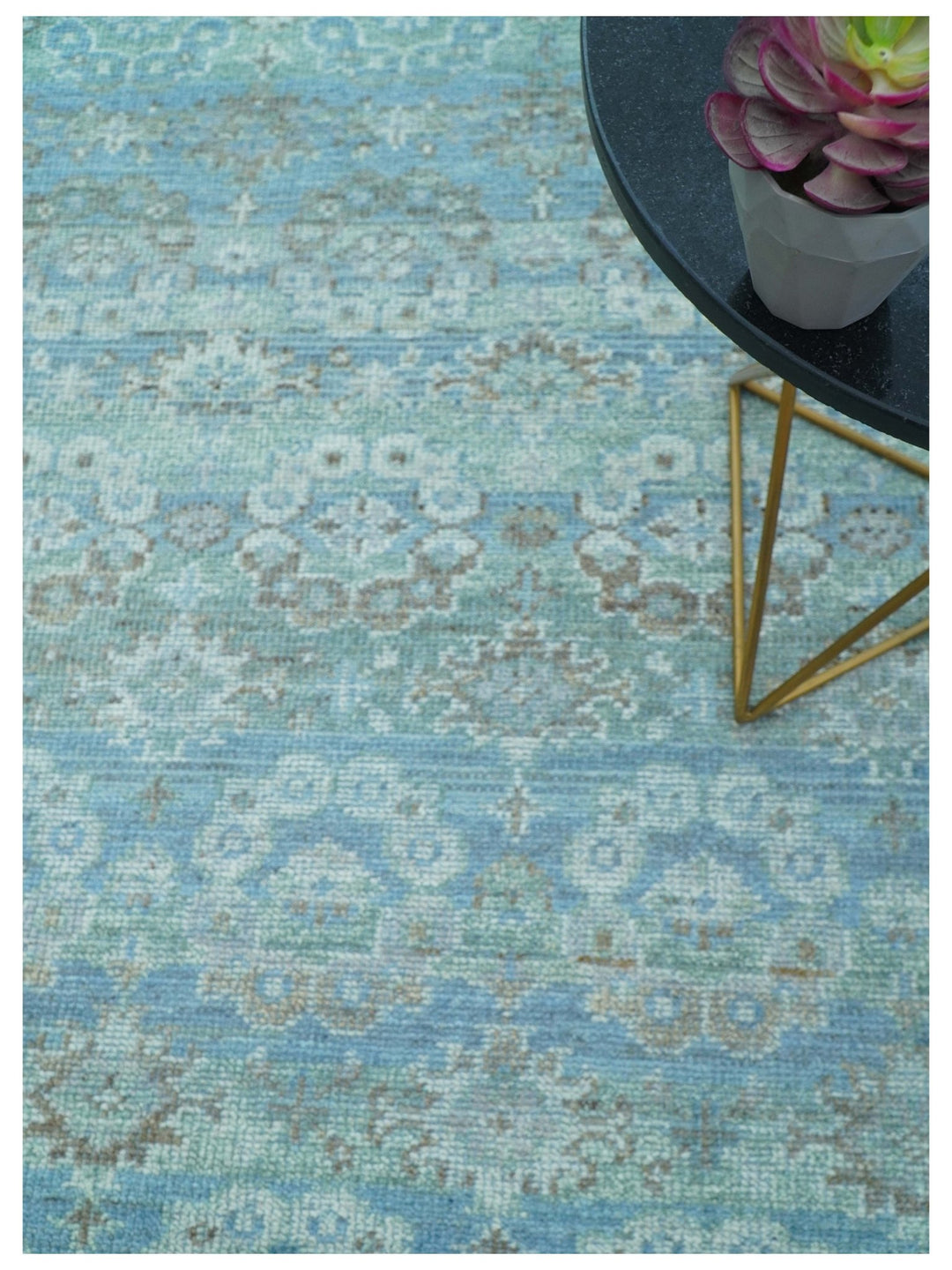 Custom Made Turkish Design Blue And Gray Hand Knotted Afghan Wool Area Rug - The Rug Decor