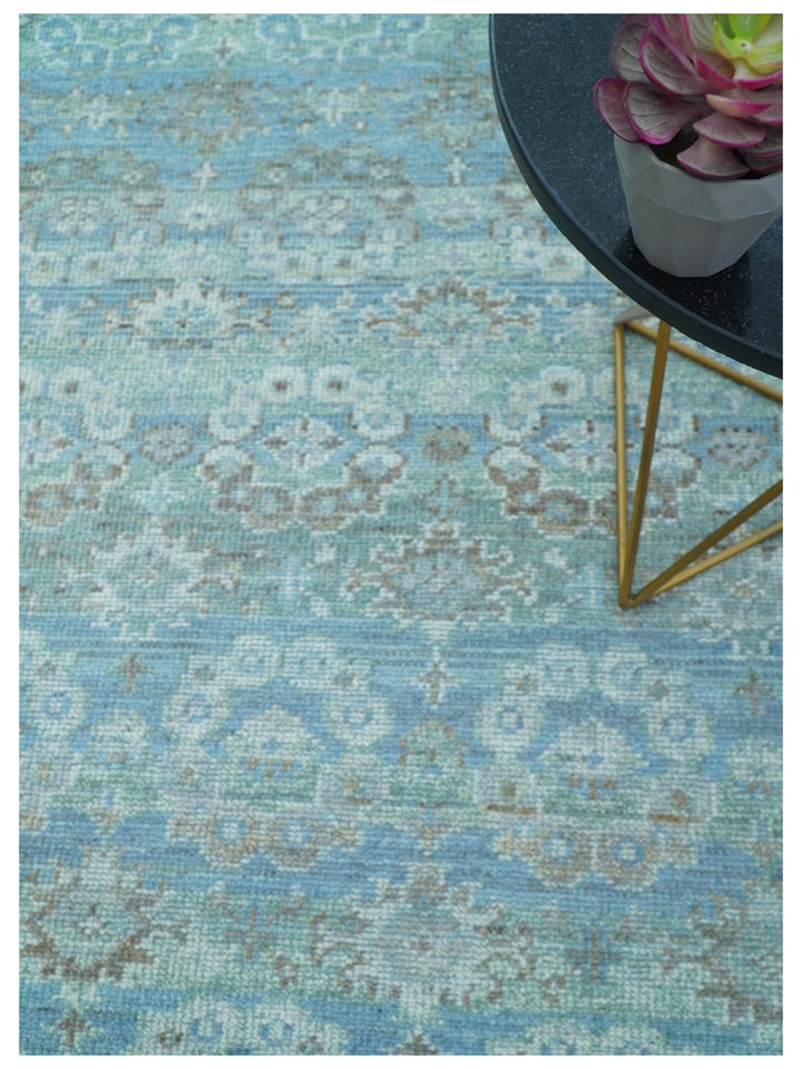 Custom Made Turkish Design Blue And Gray Hand Knotted Afghan Wool Area Rug - The Rug Decor