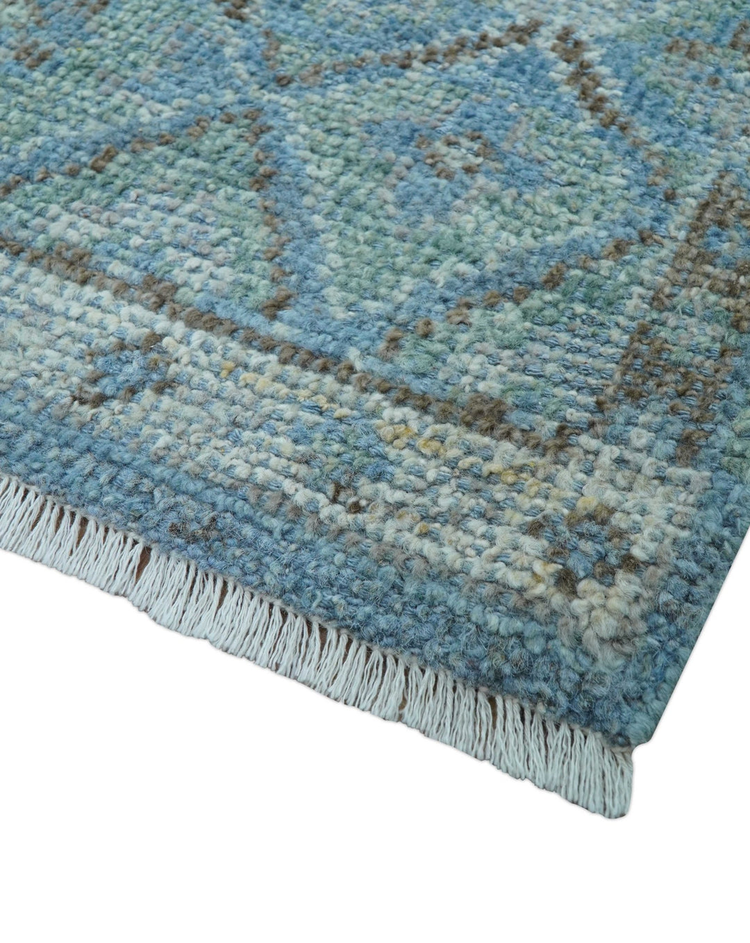 Custom Made Turkish Design Blue And Gray Hand Knotted Afghan Wool Area Rug - The Rug Decor