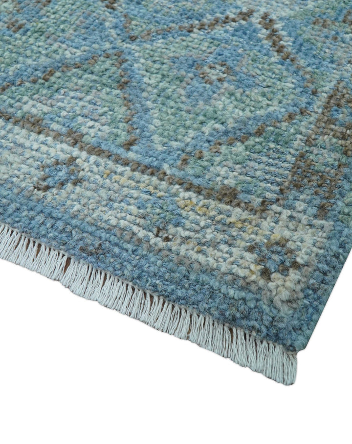 Custom Made Turkish Design Blue And Gray Hand Knotted Afghan Wool Area Rug - The Rug Decor