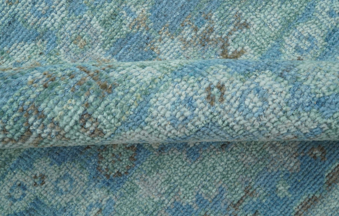 Custom Made Turkish Design Blue And Gray Hand Knotted Afghan Wool Area Rug - The Rug Decor