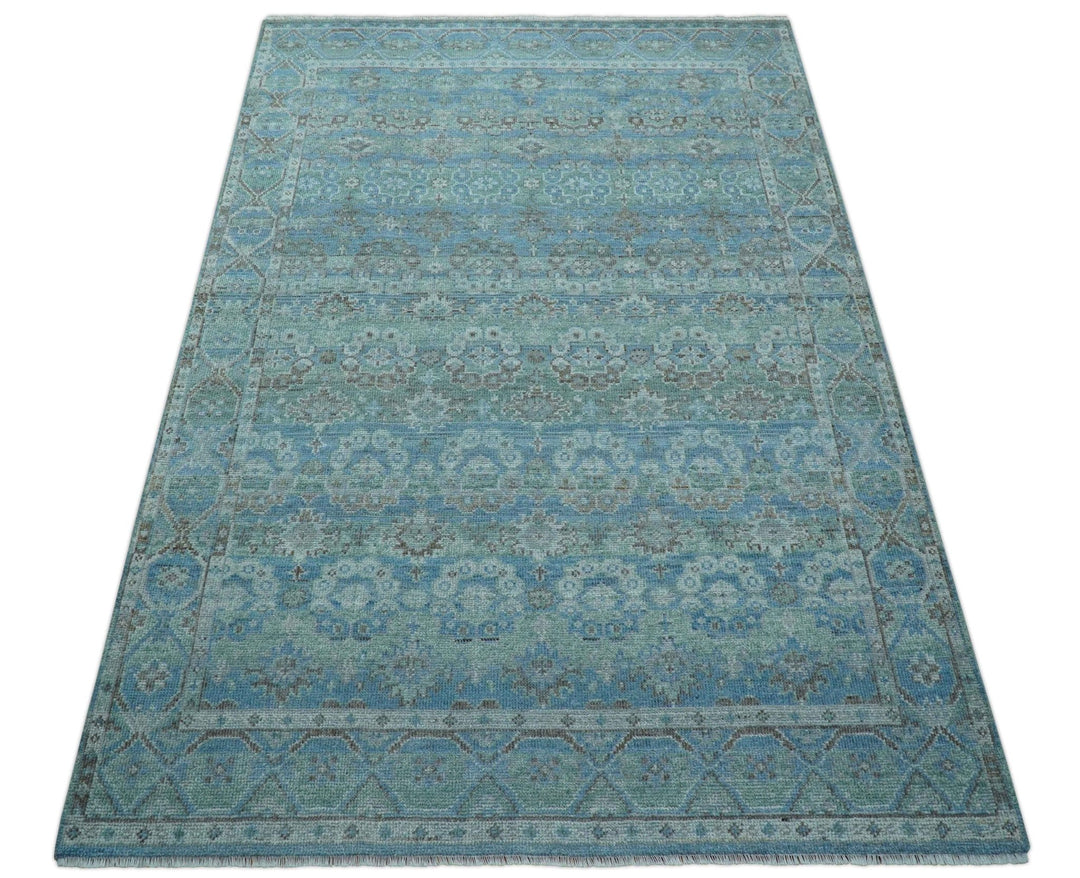 Custom Made Turkish Design Blue And Gray Hand Knotted Afghan Wool Area Rug - The Rug Decor