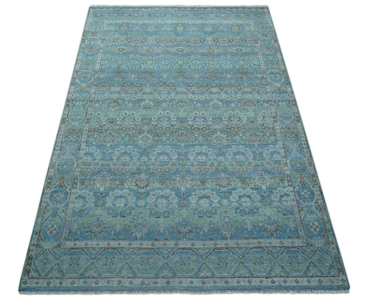 Custom Made Turkish Design Blue And Gray Hand Knotted Afghan Wool Area Rug - The Rug Decor