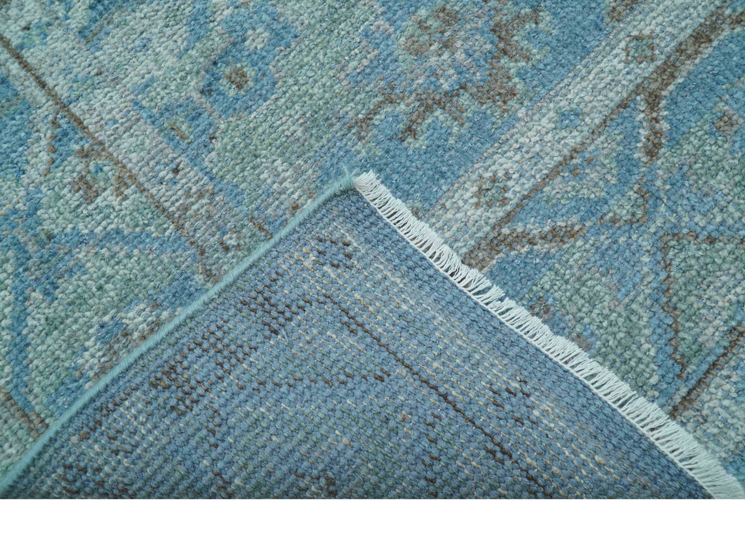 Custom Made Turkish Design Blue And Gray Hand Knotted Afghan Wool Area Rug - The Rug Decor