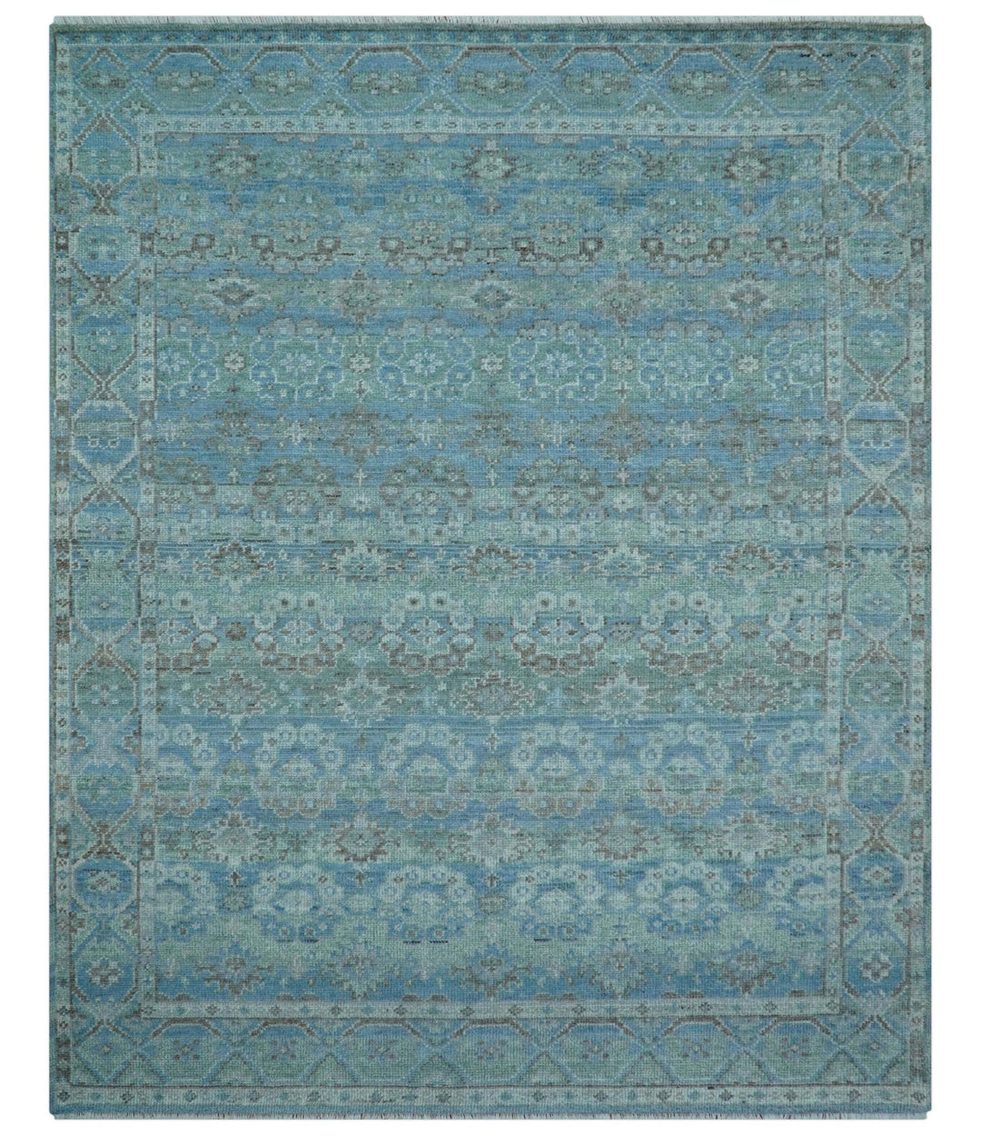 Custom Made Turkish Design Blue And Gray Hand Knotted Afghan Wool Area Rug - The Rug Decor