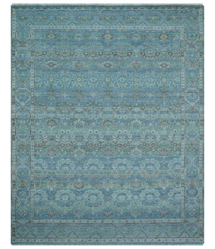 Custom Made Turkish Design Blue And Gray Hand Knotted Afghan Wool Area Rug - The Rug Decor