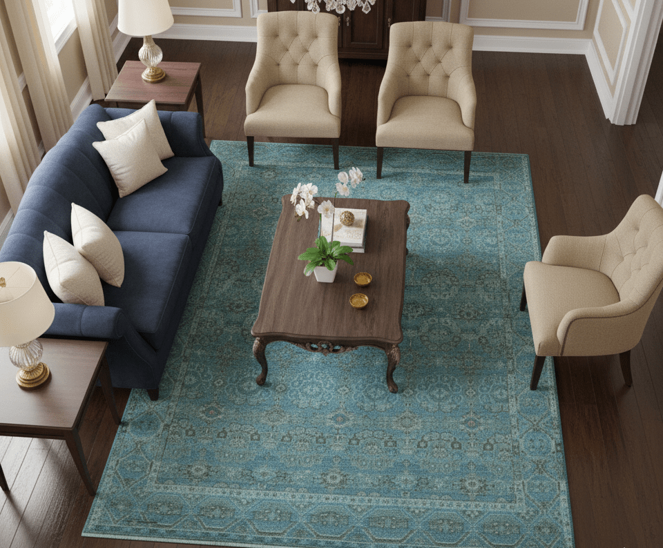 Custom Made Turkish Design Blue And Gray Hand Knotted Afghan Wool Area Rug - The Rug Decor