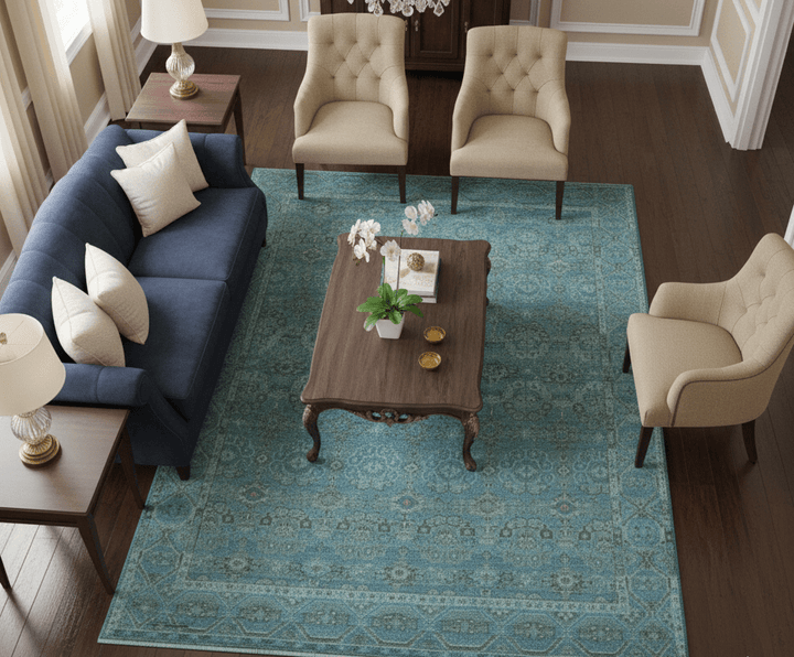 Custom Made Turkish Design Blue And Gray Hand Knotted Afghan Wool Area Rug - The Rug Decor