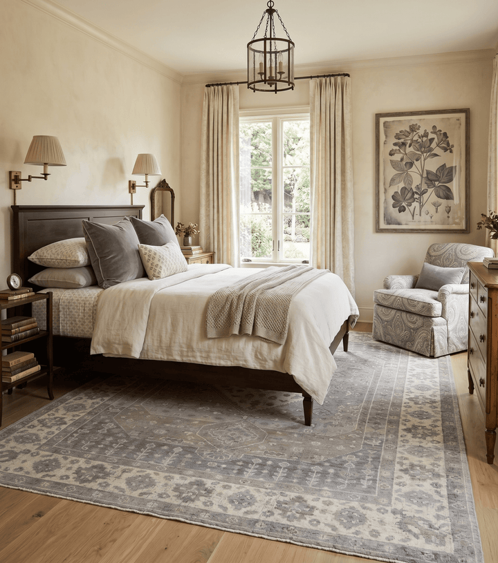 Custom Made Vintage Distressed Hand Knotted Serapi Gray and Beige Wool Area Rug - The Rug Decor