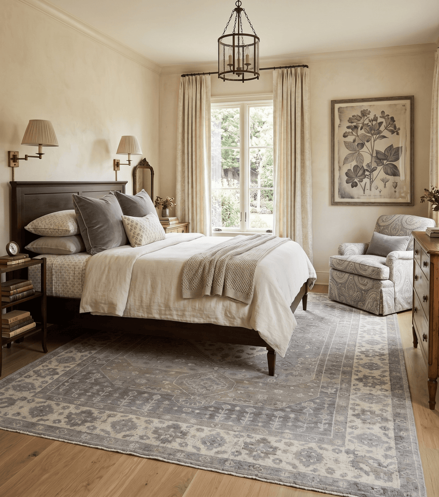 Custom Made Vintage Distressed Hand Knotted Serapi Gray and Beige Wool Area Rug - The Rug Decor