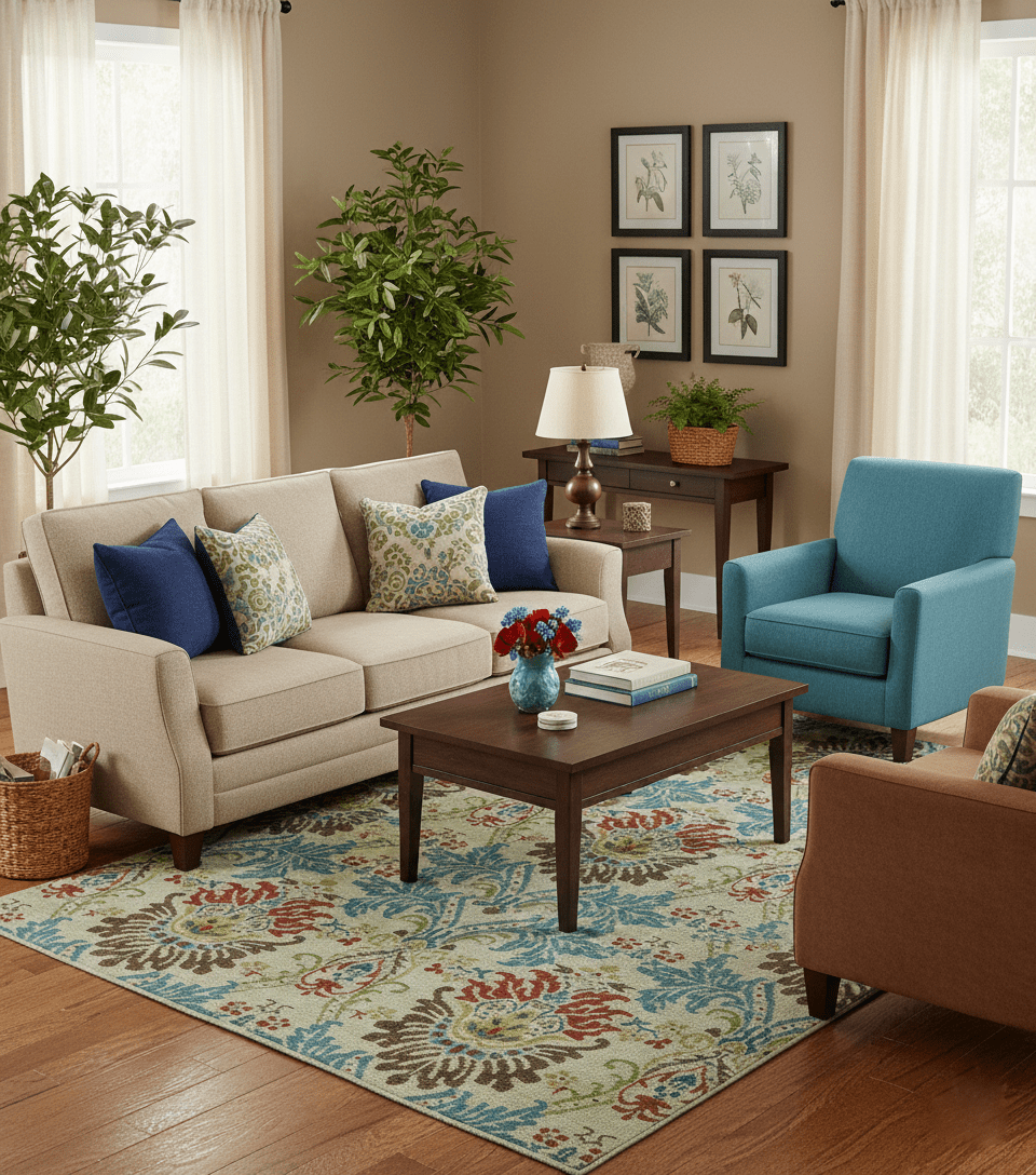 Custom Made Vintage Floral Ikat Design Beige And Blue Hand Knotted Wool Rug - The Rug Decor