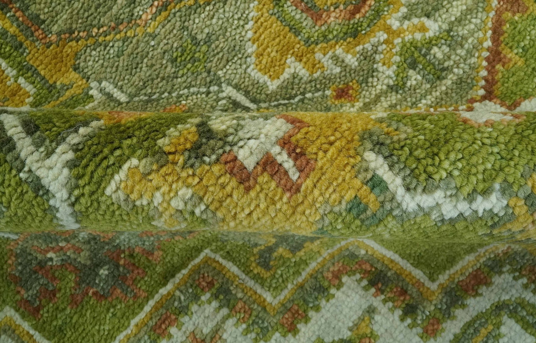 Custom Made Vintage Style Green, Silver and Gold Hand Knotted Traditional Heriz wool area rug - The Rug Decor