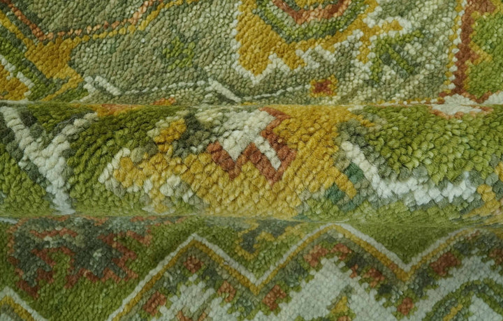 Custom Made Vintage Style Green, Silver and Gold Hand Knotted Traditional Heriz wool area rug - The Rug Decor