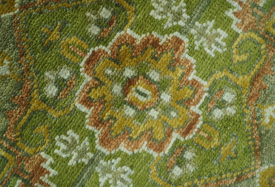 Custom Made Vintage Style Green, Silver and Gold Hand Knotted Traditional Heriz wool area rug - The Rug Decor