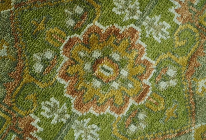 Custom Made Vintage Style Green, Silver and Gold Hand Knotted Traditional Heriz wool area rug - The Rug Decor