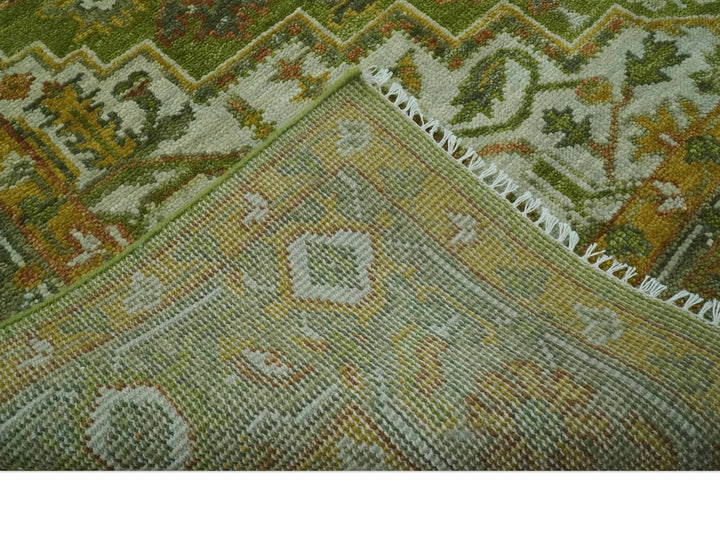 Custom Made Vintage Style Green, Silver and Gold Hand Knotted Traditional Heriz wool area rug - The Rug Decor