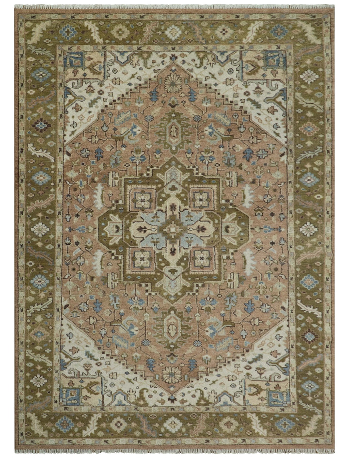 Custom Made Vintage Style Olive, Rust and Ivory Hand knotted Traditional wool Area Rug - The Rug Decor