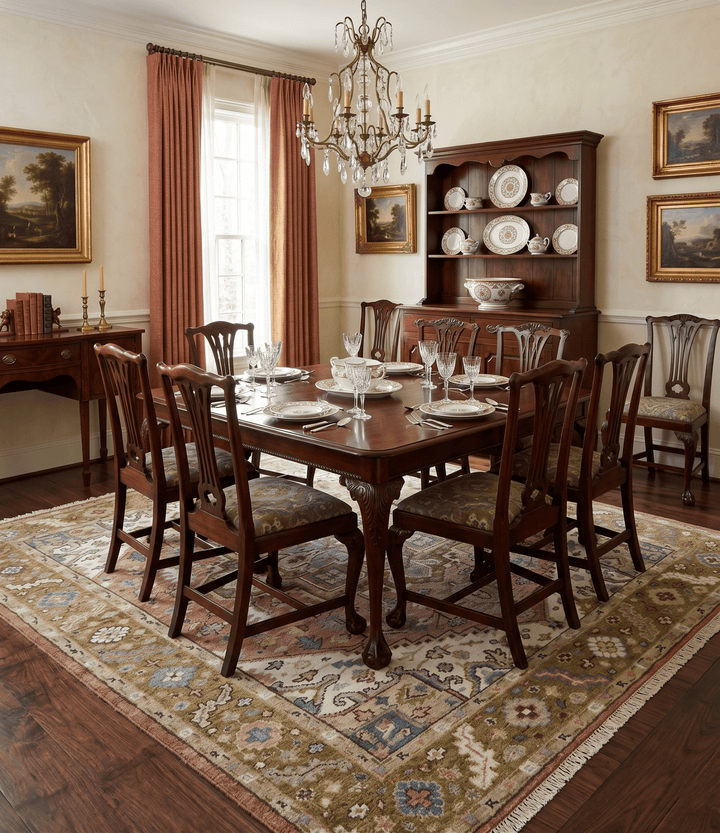 Custom Made Vintage Style Olive, Rust and Ivory Hand knotted Traditional wool Area Rug - The Rug Decor