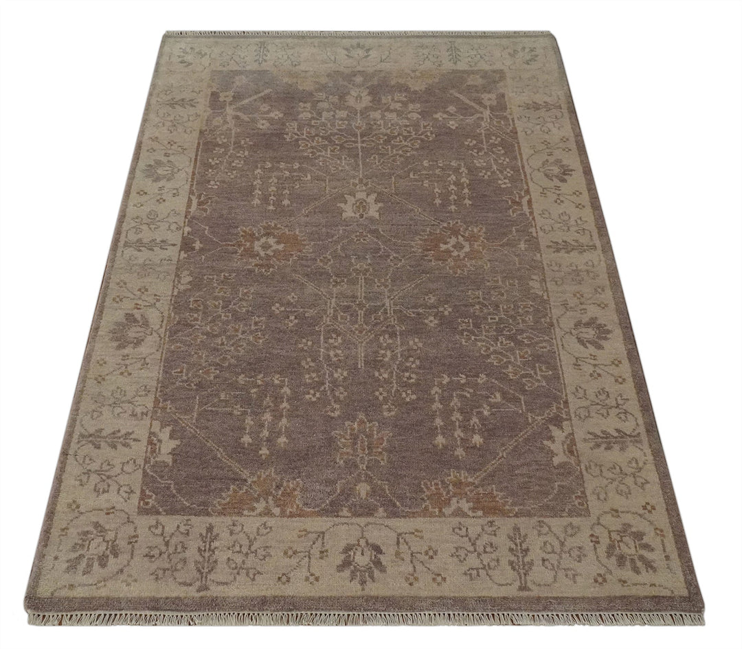 Custom Made Vintage Style Tree of life Brown And Beige Hand Knotted Wool Rug - The Rug Decor