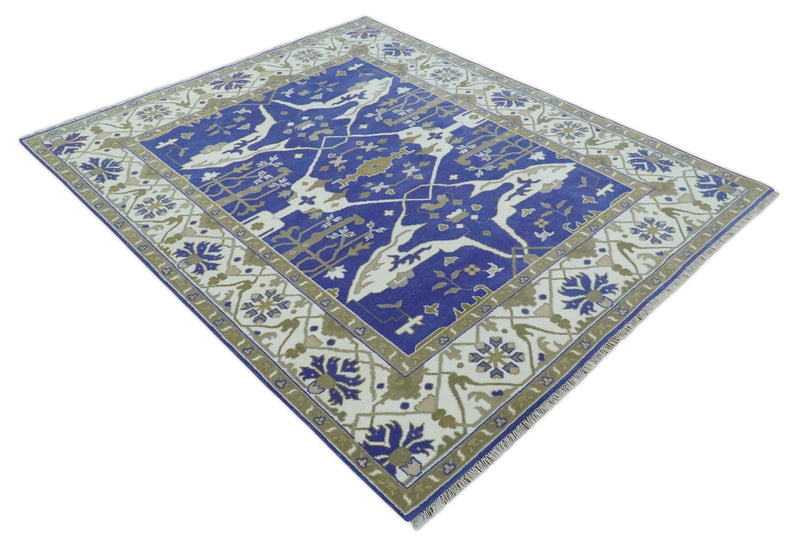 Custom Made Violet, Ivory and Olive Traditional Hand knotted Oriental Oushak wool Area Rug - The Rug Decor