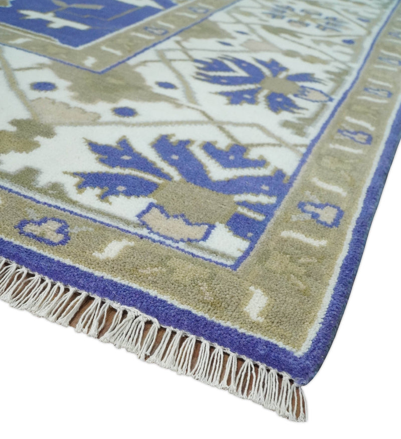 Custom Made Violet, Ivory and Olive Traditional Hand knotted Oriental Oushak wool Area Rug - The Rug Decor