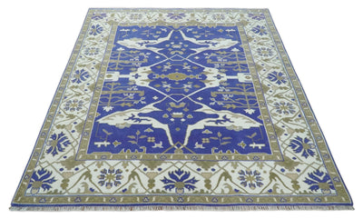 Custom Made Violet, Ivory and Olive Traditional Hand knotted Oriental Oushak wool Area Rug - The Rug Decor