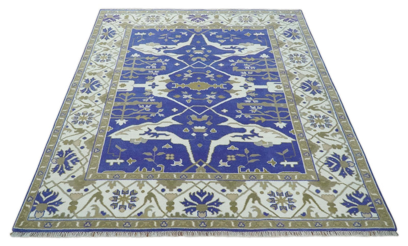 Custom Made Violet, Ivory and Olive Traditional Hand knotted Oriental Oushak wool Area Rug - The Rug Decor