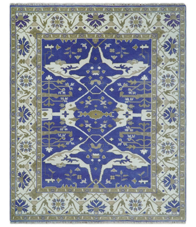 Custom Made Violet, Ivory and Olive Traditional Hand knotted Oriental Oushak wool Area Rug - The Rug Decor