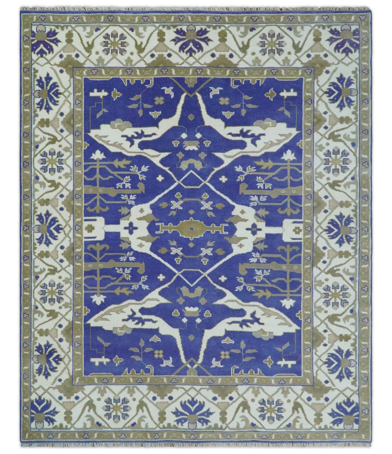 Custom Made Violet, Ivory and Olive Traditional Hand knotted Oriental Oushak wool Area Rug - The Rug Decor